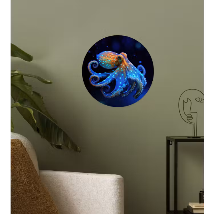 Octopus - Stippen - Blauw - Zee Wandcirkel behangsticker klein -sfeer2