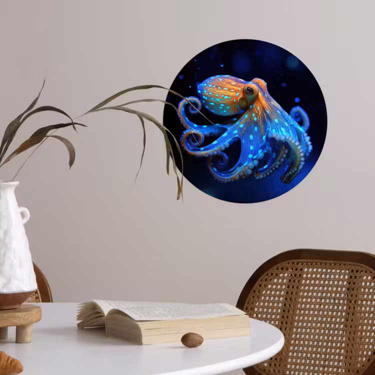 Octopus - Stippen - Blauw - Zee Wandcirkel behangsticker klein -sfeer3