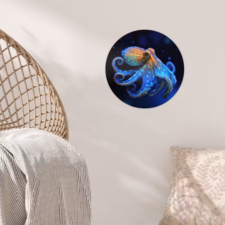 Octopus - Stippen - Blauw - Zee Wandcirkel behangsticker klein -sfeer4