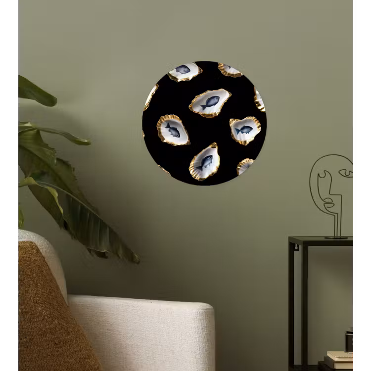 Oesters - Vissen - Blauw - Goud Wandcirkel behangsticker klein -sfeer2