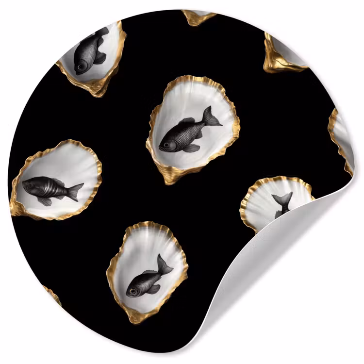 Oesters - Zwart - Vissen - Goud Wandcirkel behangsticker klein -3d