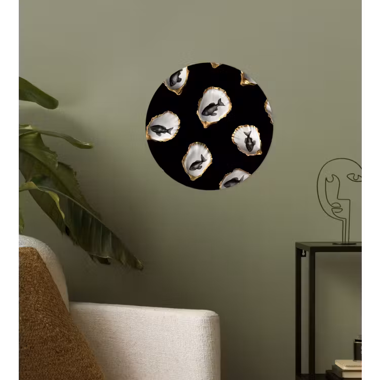 Oesters - Zwart - Vissen - Goud Wandcirkel behangsticker klein -sfeer2
