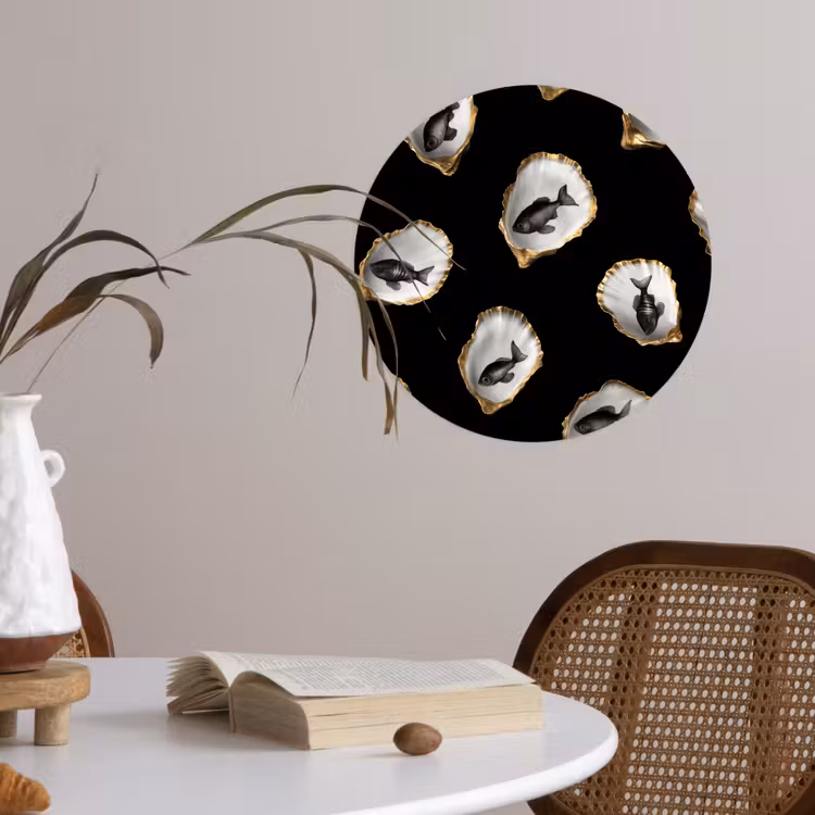 Oesters - Zwart - Vissen - Goud Wandcirkel behangsticker klein -sfeer3