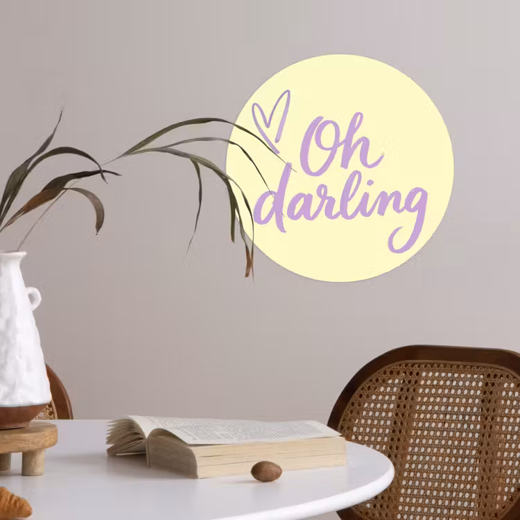 Oh darling - Geel - Hart Wandcirkel behangsticker klein -sfeer3