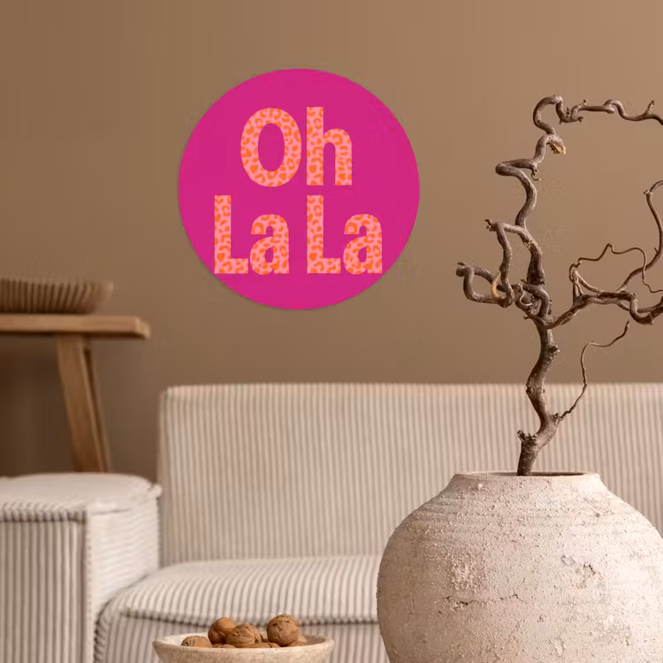 Oh la la - Luipaardprint - Roze Wandcirkel behangsticker klein -sfeer1
