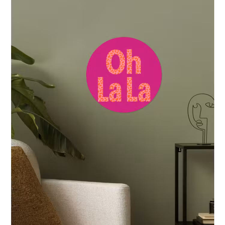 Oh la la - Luipaardprint - Roze Wandcirkel behangsticker klein -sfeer2
