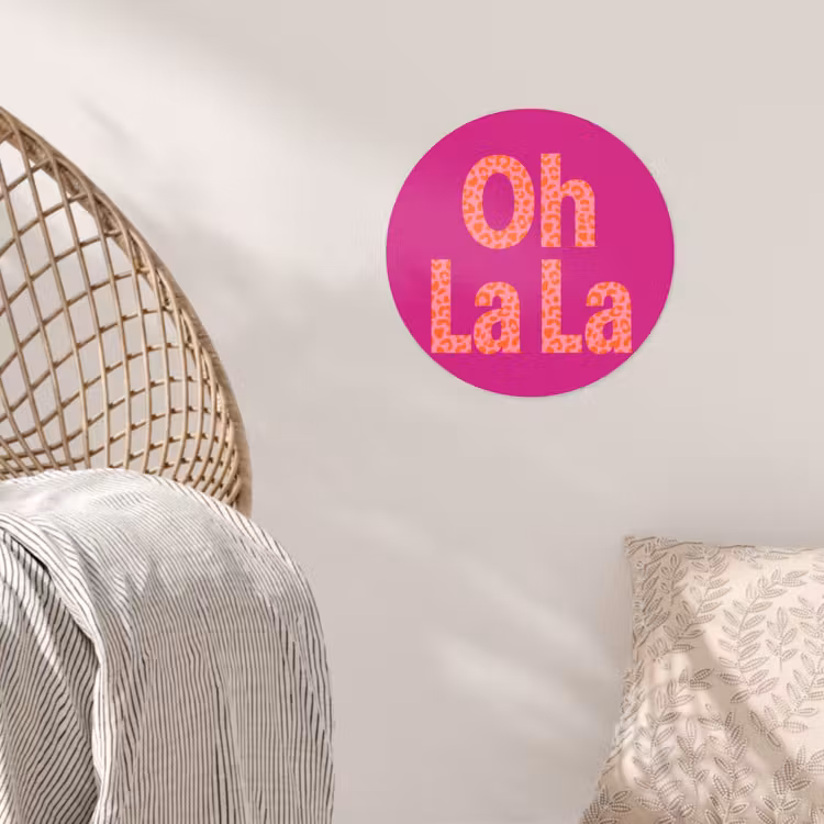 Oh la la - Luipaardprint - Roze Wandcirkel behangsticker klein -sfeer4