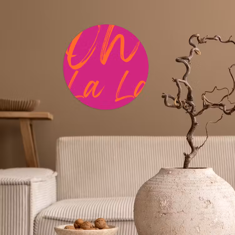 Oh la la - Oranje - Roze Wandcirkel behangsticker klein -sfeer1