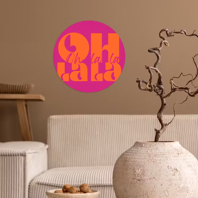 Oh la la - Roze - Oranje - Gestapelde letters Wandcirkel behangsticker klein -sfeer1