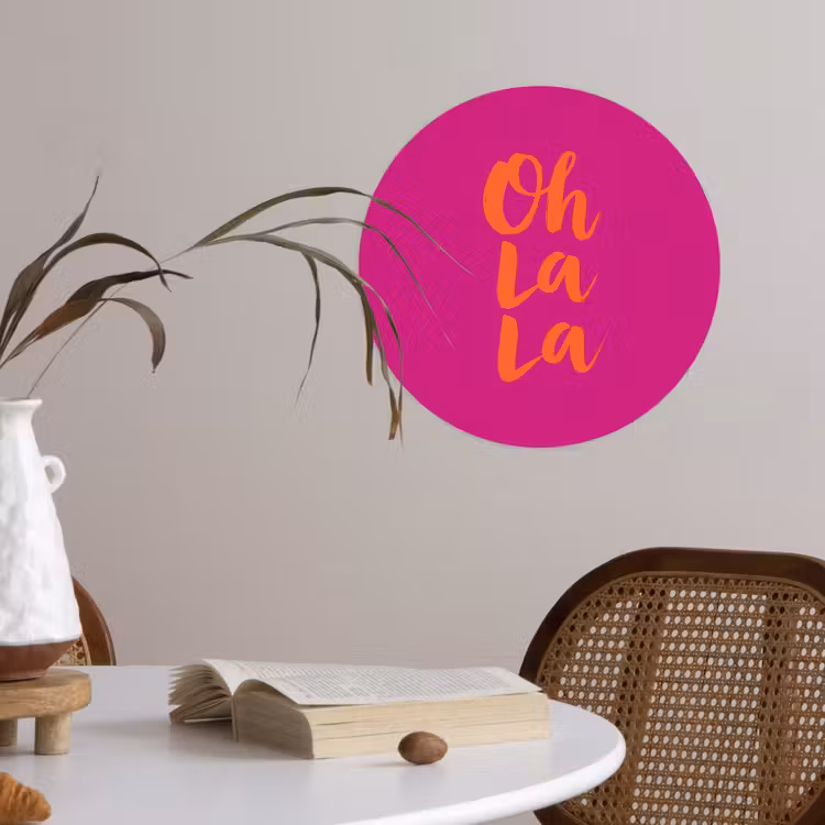 Oh la la - Roze - Oranje - Minimalistisch Wandcirkel behangsticker klein -sfeer3