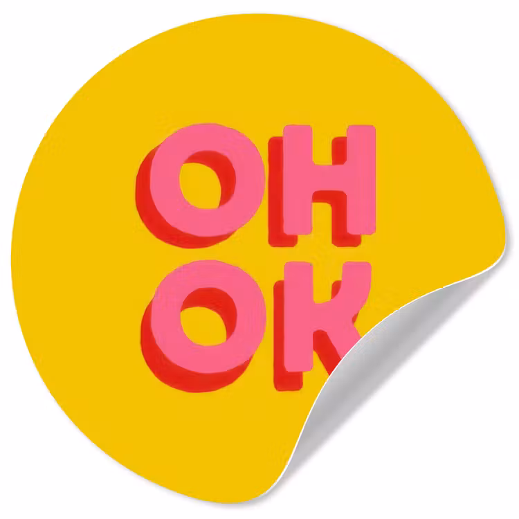 Oh ok - 3D - Geel - Roze Wandcirkel behangsticker klein -3d