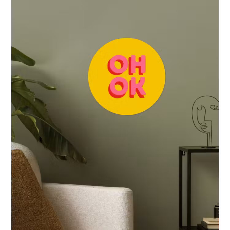 Oh ok - 3D - Geel - Roze Wandcirkel behangsticker klein -sfeer2