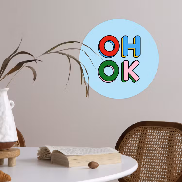 Oh ok - Blauw - Kleurrijk Wandcirkel behangsticker klein -sfeer3