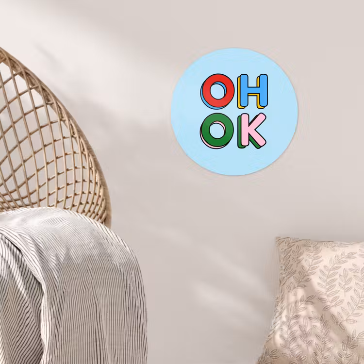Oh ok - Blauw - Kleurrijk Wandcirkel behangsticker klein -sfeer4