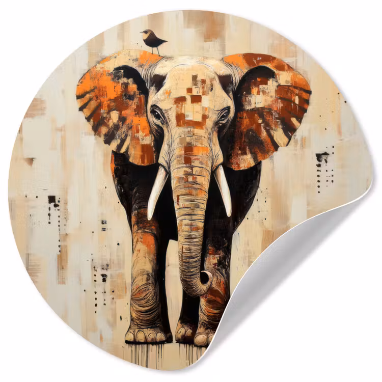 Olifant - Slurf - Mozaïek - Abstract Wandcirkel behangsticker klein -3d