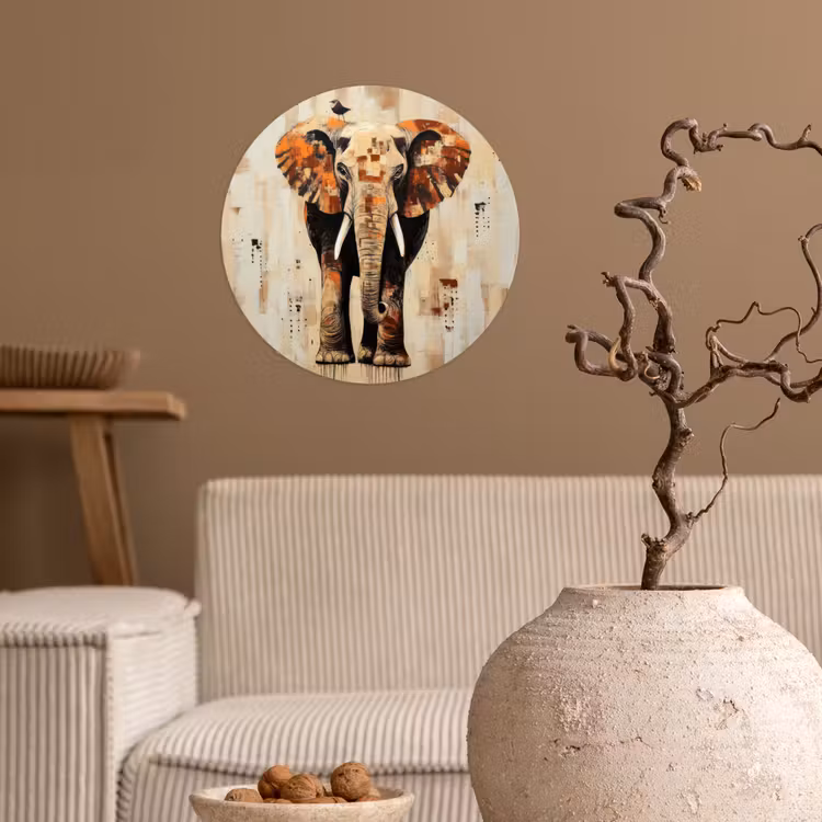 Olifant - Slurf - Mozaïek - Abstract Wandcirkel behangsticker klein -sfeer1