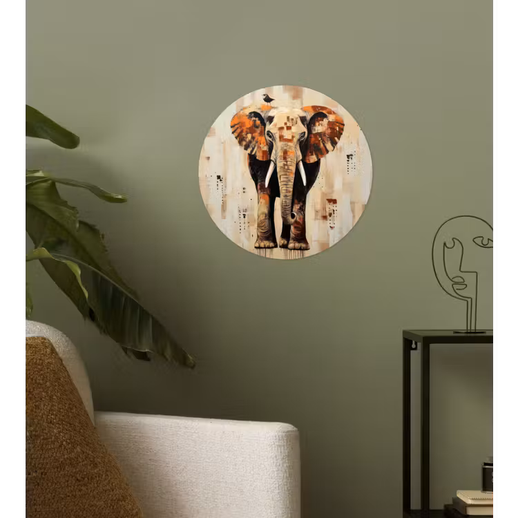 Olifant - Slurf - Mozaïek - Abstract Wandcirkel behangsticker klein -sfeer2