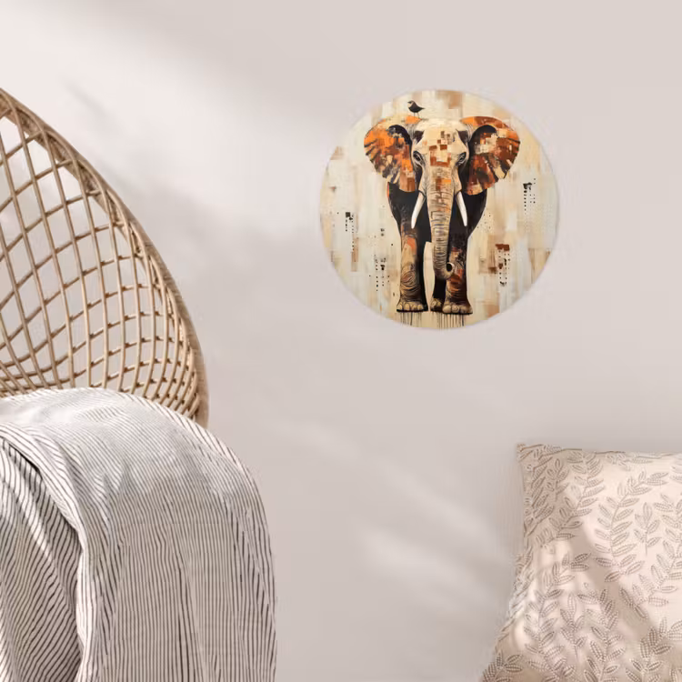 Olifant - Slurf - Mozaïek - Abstract Wandcirkel behangsticker klein -sfeer4