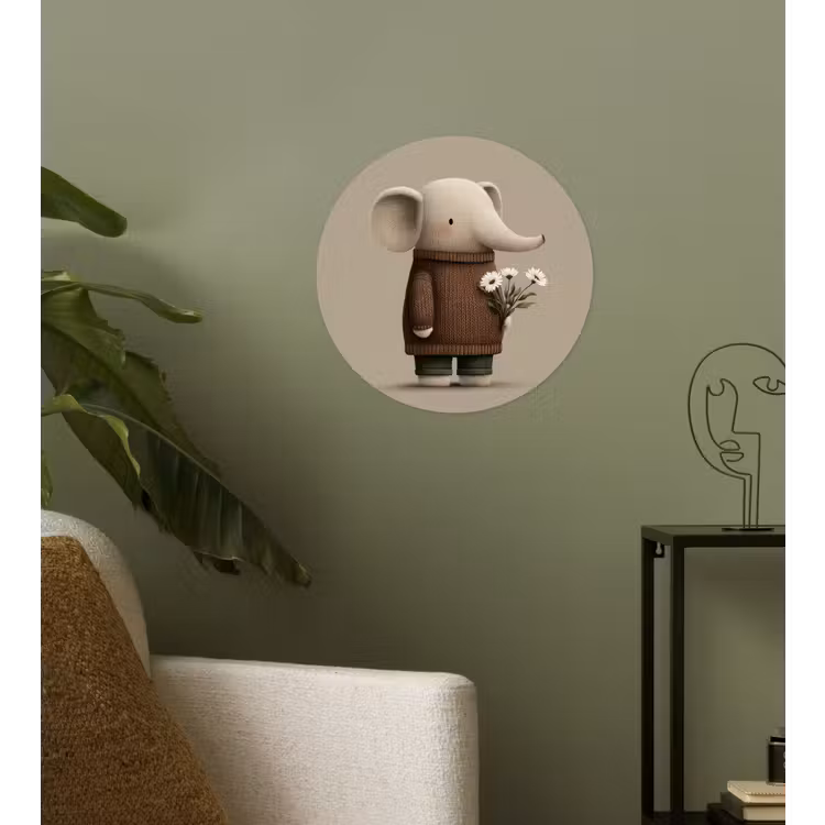 Olifant - Witte bloemen - Kindvriendelijk Wandcirkel behangsticker klein -sfeer2
