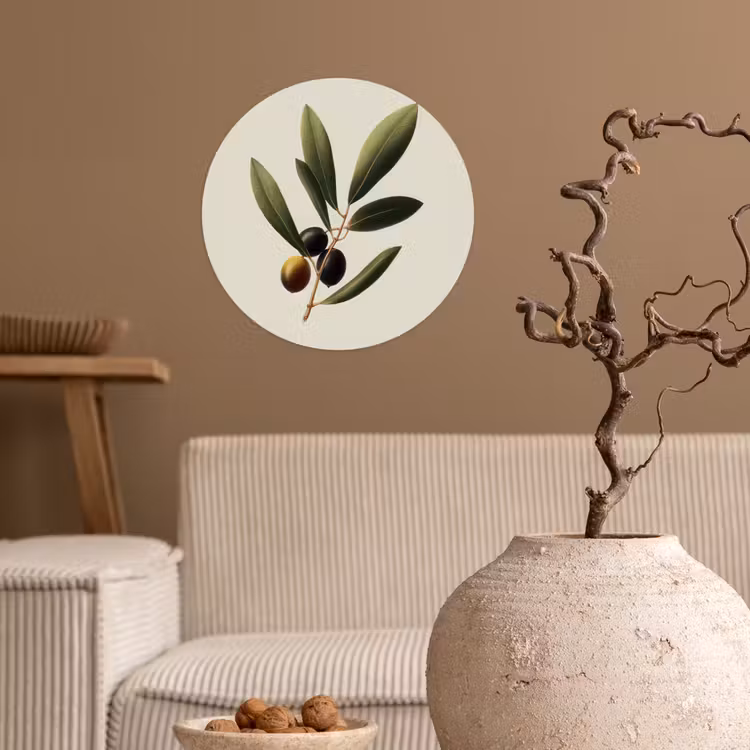 Olijftak - Donkergroen - Olijven Wandcirkel behangsticker klein -sfeer1