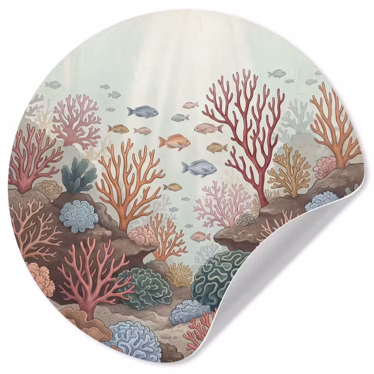 Onderwater - Koraal - Vis - Natuur Wandcirkel behangsticker klein -3d
