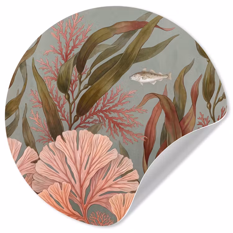 Onderwater - Planten - Vis - Vintage - Groen Wandcirkel behangsticker klein -3d