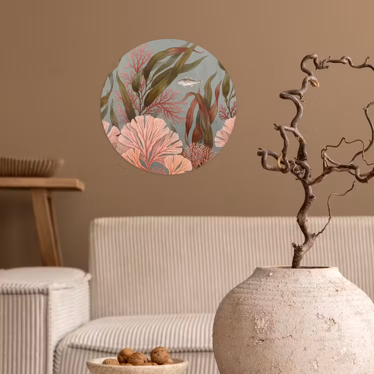 Onderwater - Planten - Vis - Vintage - Groen Wandcirkel behangsticker klein -sfeer1