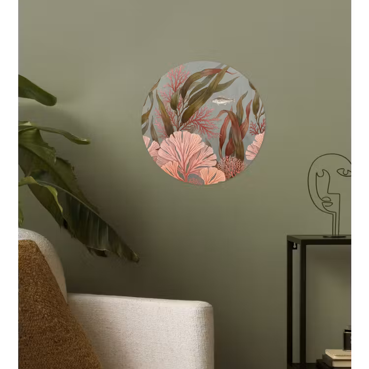 Onderwater - Planten - Vis - Vintage - Groen Wandcirkel behangsticker klein -sfeer2