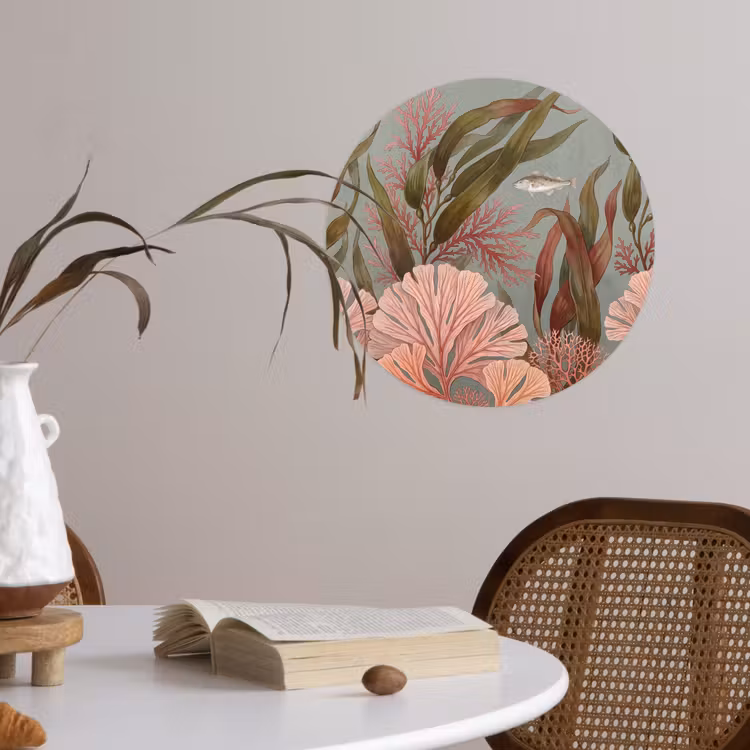 Onderwater - Planten - Vis - Vintage - Groen Wandcirkel behangsticker klein -sfeer3