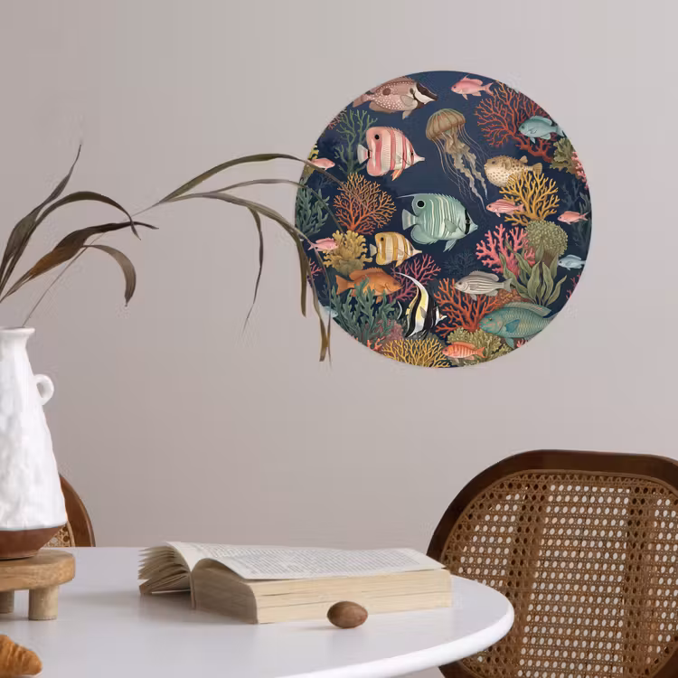 Onderwaterwereld - Vissen - Koraal - Illustratie - Kleurrijk Wandcirkel behangsticker klein -sfeer3
