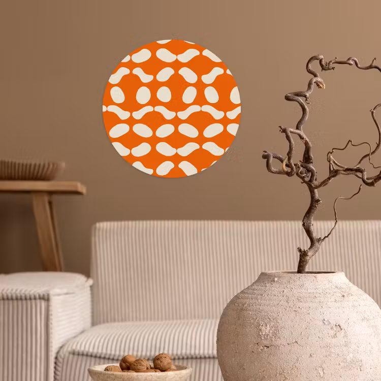 Oranje - Organische vormen - Wit Wandcirkel behangsticker klein 186 -sfeer1