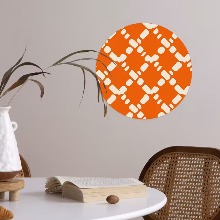 Oranje - Ruitpatroon - Wit Wandcirkel behangsticker klein 186 -sfeer3