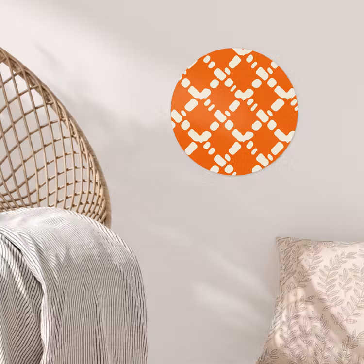 Oranje - Ruitpatroon - Wit Wandcirkel behangsticker klein 186 -sfeer4