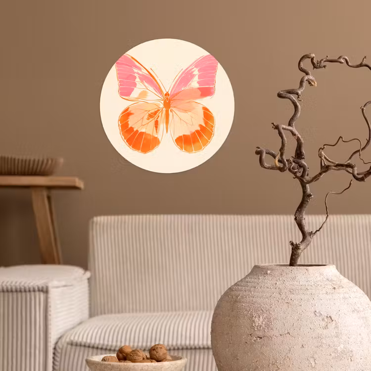 Oranje - Vlinder - Minimalistisch Wandcirkel behangsticker klein -sfeer1