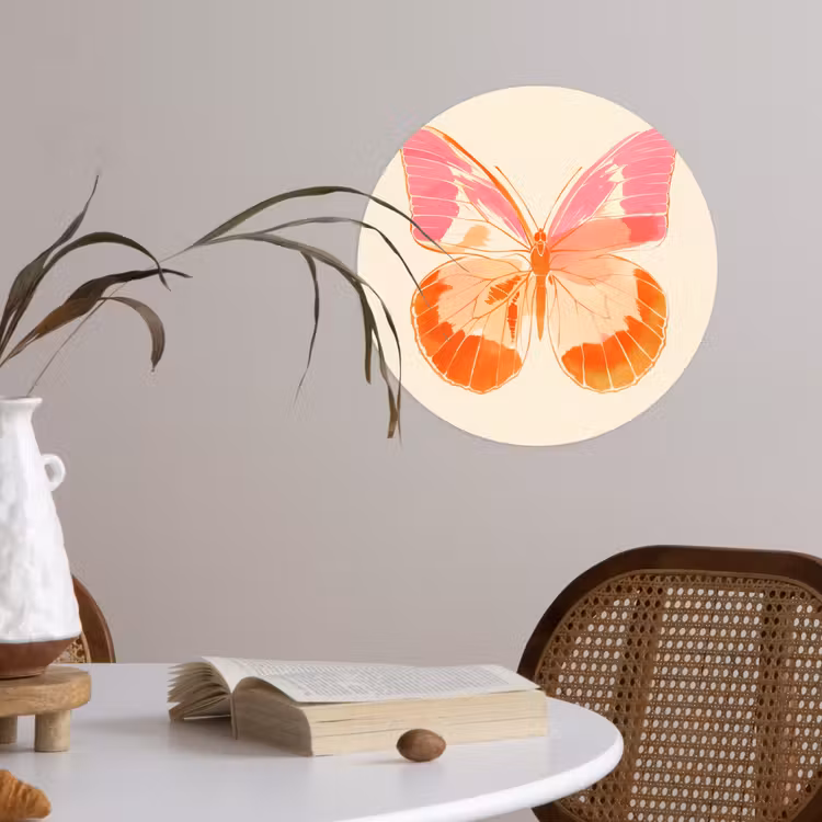 Oranje - Vlinder - Minimalistisch Wandcirkel behangsticker klein -sfeer3
