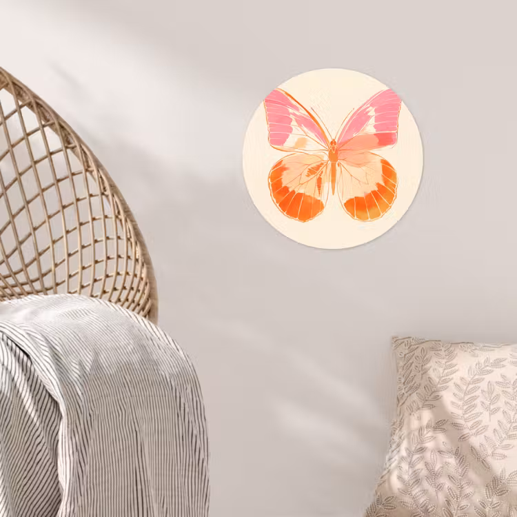 Oranje - Vlinder - Minimalistisch Wandcirkel behangsticker klein -sfeer4