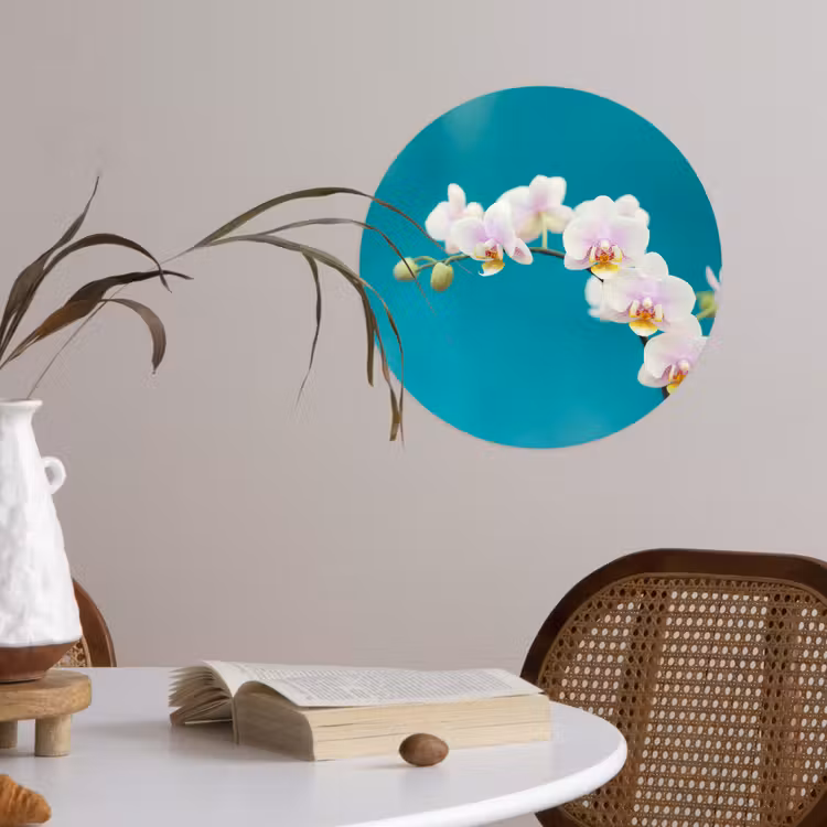 Orchidee - Bloemen - Plant - Wit - Paars Wandcirkel behangsticker klein -sfeer3