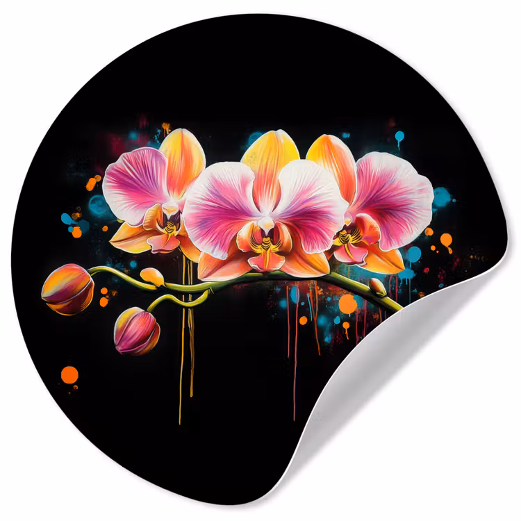 Orchidee - Graffiti - Kleurrijk - Bloemen - Abstract Wandcirkel behangsticker klein -3d