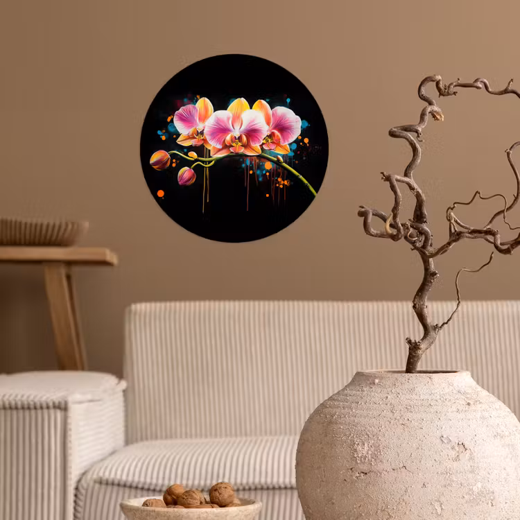 Orchidee - Graffiti - Kleurrijk - Bloemen - Abstract Wandcirkel behangsticker klein -sfeer1