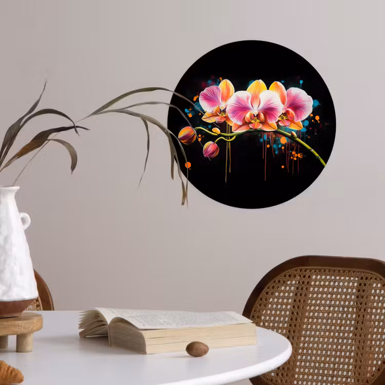 Orchidee - Graffiti - Kleurrijk - Bloemen - Abstract Wandcirkel behangsticker klein -sfeer3