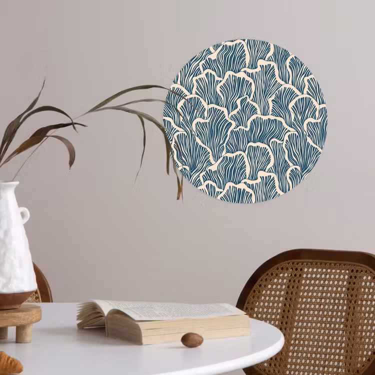 Organisch - Blauw - Crème - Schelpen Wandcirkel behangsticker klein 186 -sfeer3