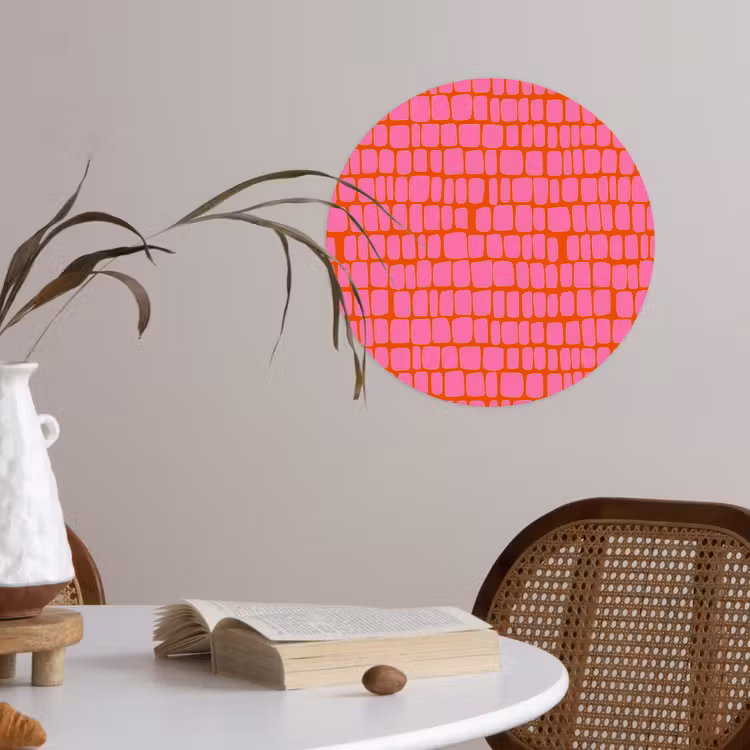 Organisch - Raster - Roze Wandcirkel behangsticker klein 186 -sfeer3