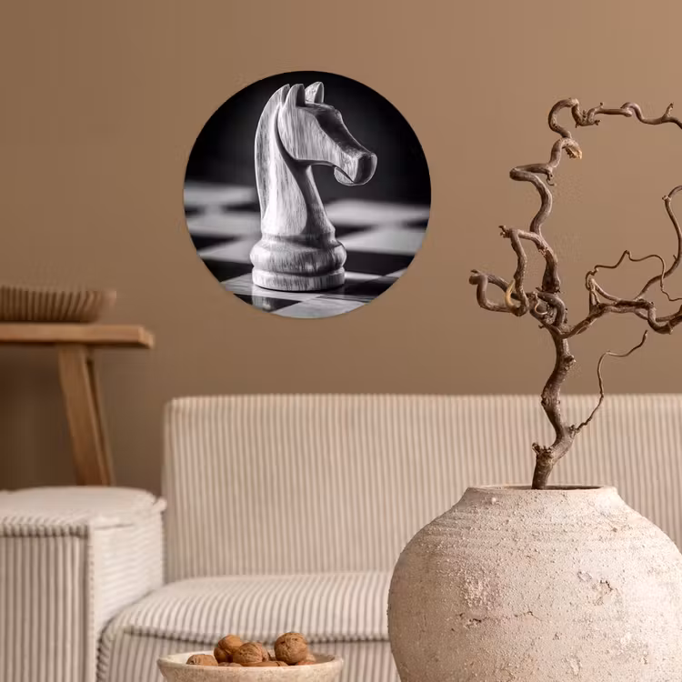 Paard - Hout - Schaalbord - Zwart Wandcirkel behangsticker klein -sfeer1