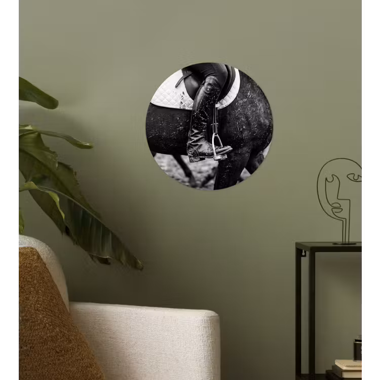 Paard - Sport - Zwart - Wit Wandcirkel behangsticker klein -sfeer2
