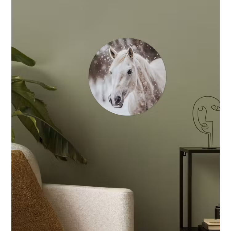 Paard - Wit - Winter - Natuur - Sneeuw - Dieren Wandcirkel behangsticker klein -sfeer2