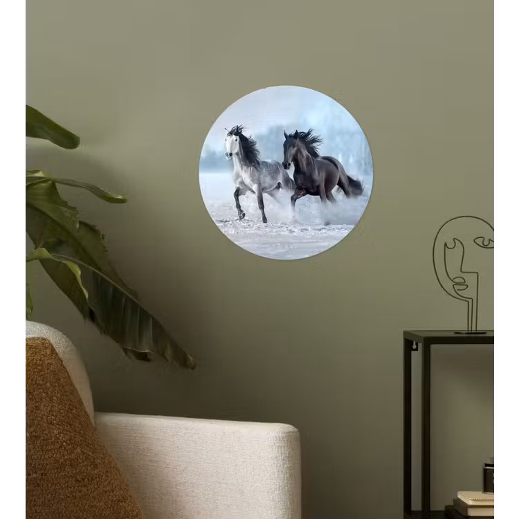 Paarden - Winter - Dieren - Natuur - Sneeuw Wandcirkel behangsticker klein -sfeer2