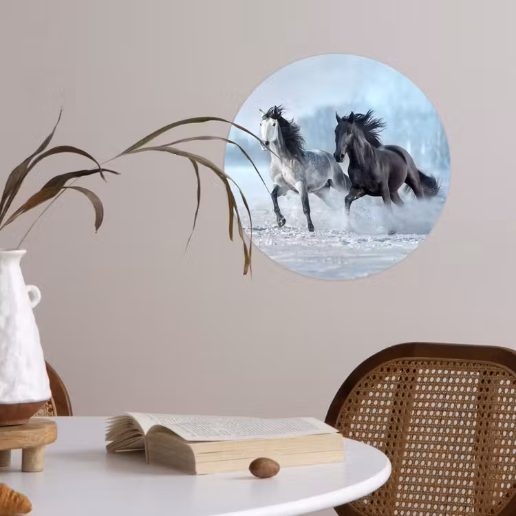 Paarden - Winter - Dieren - Natuur - Sneeuw Wandcirkel behangsticker klein -sfeer3