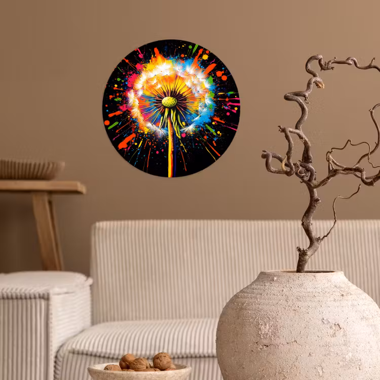 Paardenbloem - Graffiti - Kleurrijk - Bloemen - Natuur Wandcirkel behangsticker klein -sfeer1