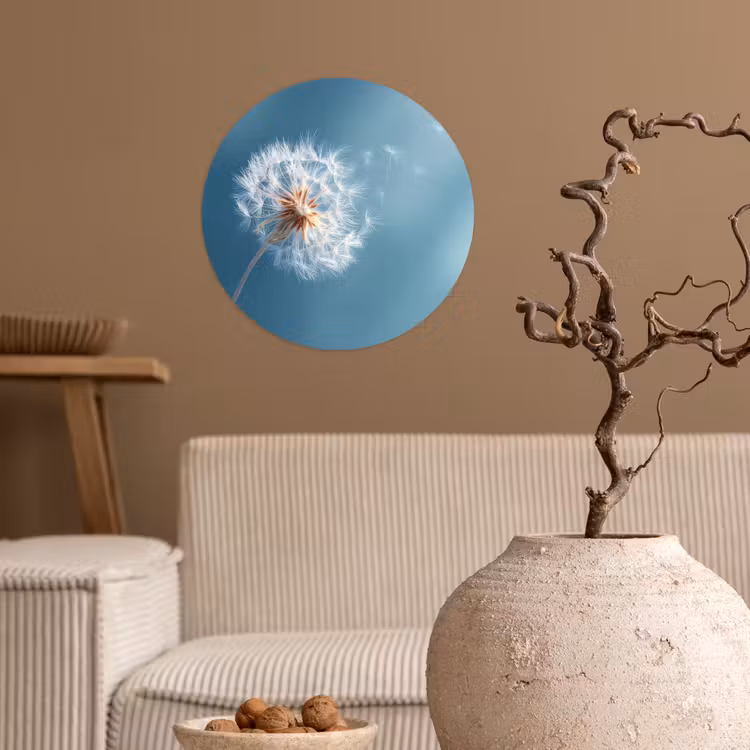 Paardenbloem - Wind - Blauw Wandcirkel behangsticker klein -sfeer1
