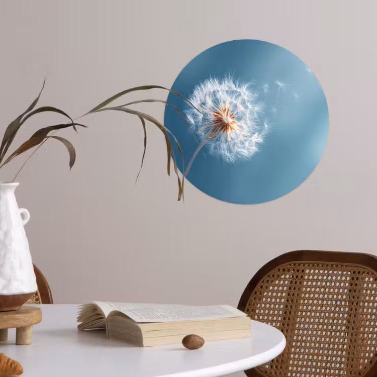 Paardenbloem - Wind - Blauw Wandcirkel behangsticker klein -sfeer3